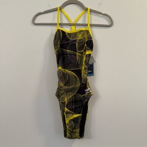 Speedo Black and Yellow Women's Endurance One Piece Swimsuit